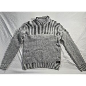 Nick Danger Mens Sweater XL Heather Grey Black Stripe Ribbed Mock Neck Knit